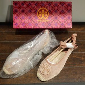 Tory Burch Minnie Medallion Ankle Strap Ballet Espadrille Shoes, Suede - Size 7